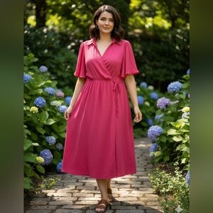 🌴 GiGio Elegant Pink Wrap Dress GUC